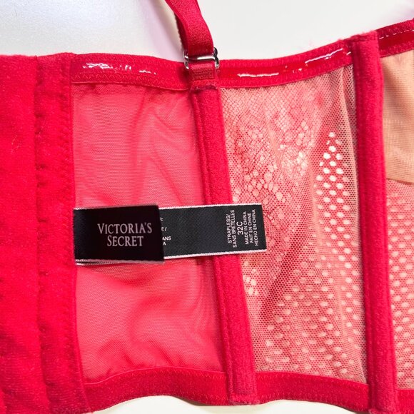 Victoria's Secret Size 32C Red Lace Underwire Boned Corset Bra Strapless - Picture 2 of 8
